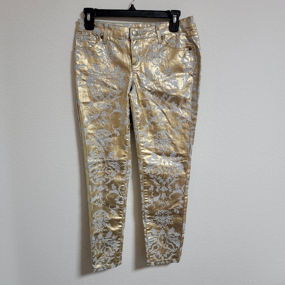 Boston Proper Paisley Gold Rhinestone Denim Jeans - Picture 1 of 7